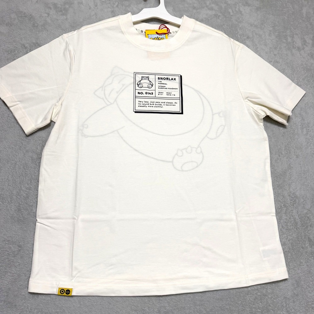 Pokemon Snorlax Pokedex Graphic T-Shirt Mens Large Off White Anime Gamer Tee